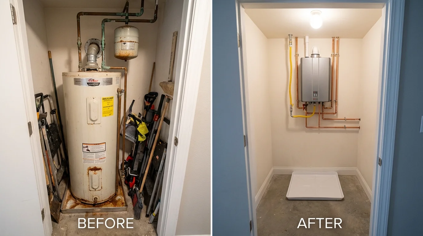 Tank water heater versus wall-mounted tankless unit comparison for Malvern, OH homeowners