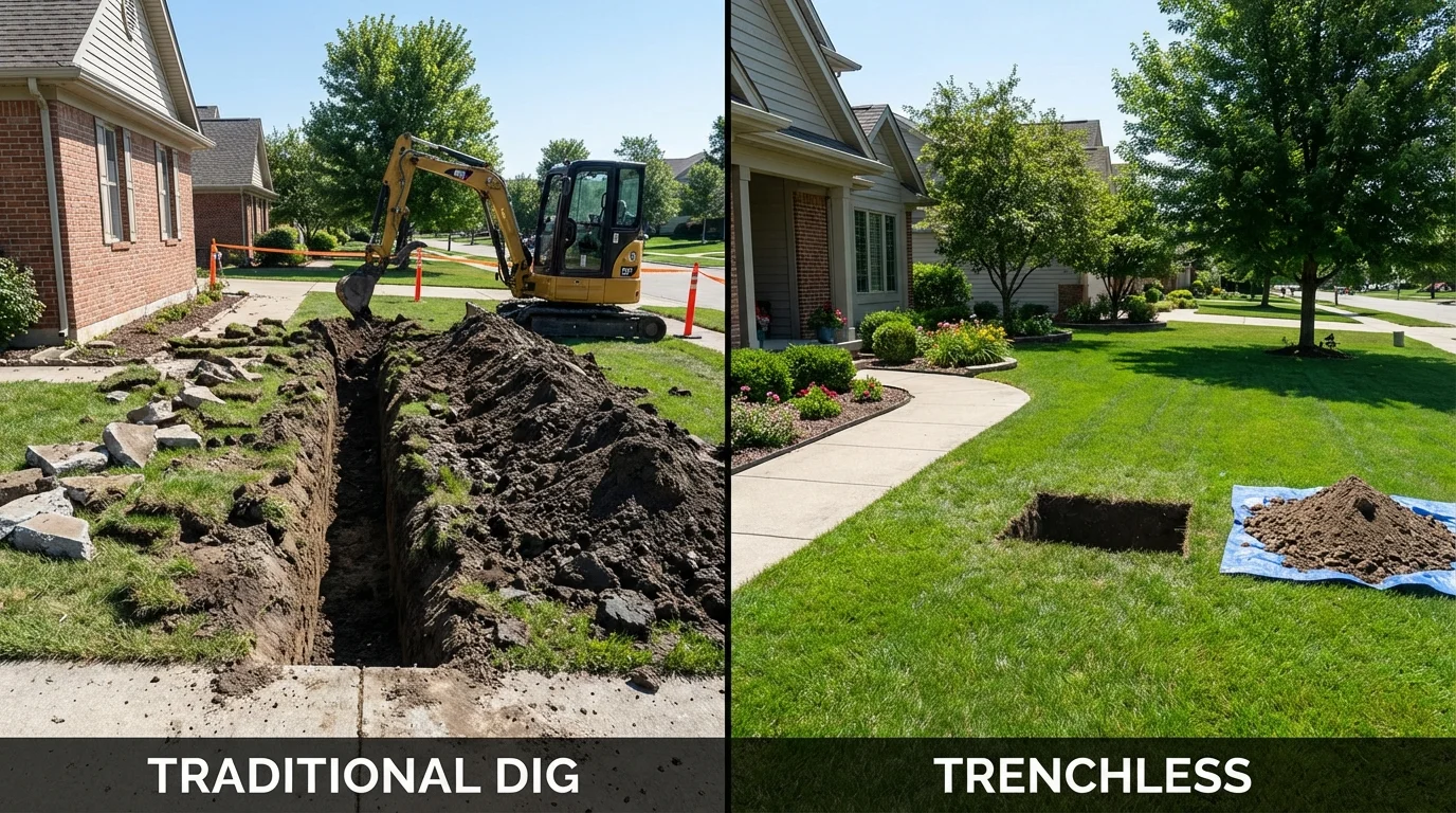 Trenchless sewer repair with minimal yard damage versus traditional excavation in Malvern, OH